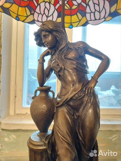 Лампа бронзовая с абажуром Тиффани 83см