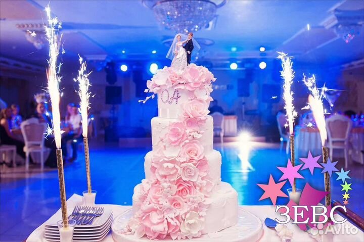 Фонтаны для свадебного торта, тортовые свечи салют