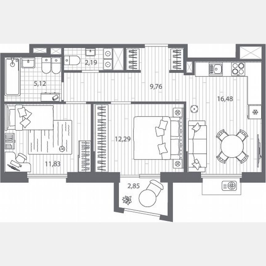 2-к. квартира, 58,5 м², 10/13 эт.