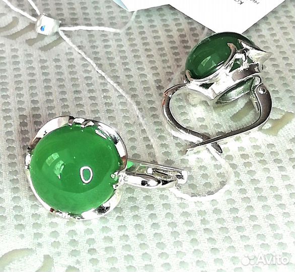 Серьги хризопраз, коралл серебро С153