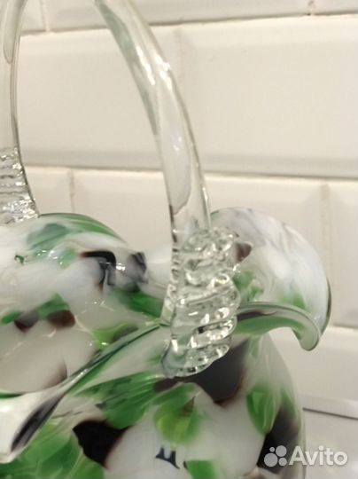 Ваза-корзинка (гутное стекло)