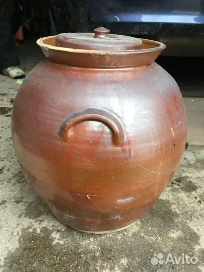 Глиняный кувшин большой с крышкой СССР