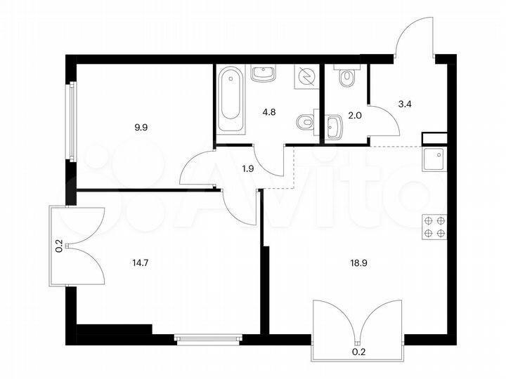 2-к. квартира, 56 м², 2/32 эт.