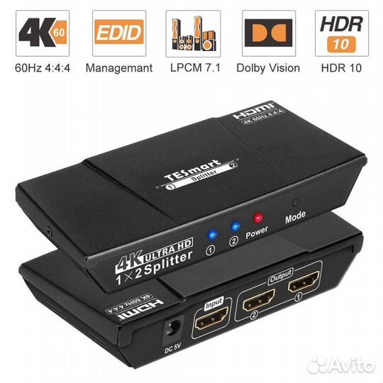 1x2 hdmi Splitter 2.0 4K60Hz Tesla новый