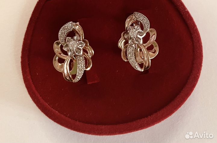 Золотые серьги с бриллиантами 585 пробы