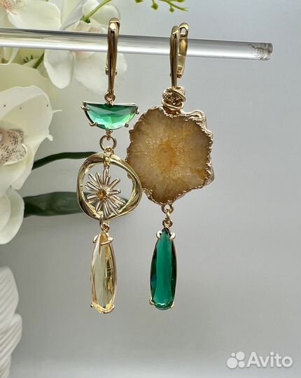 Серьги со срезом агата, асимметрия