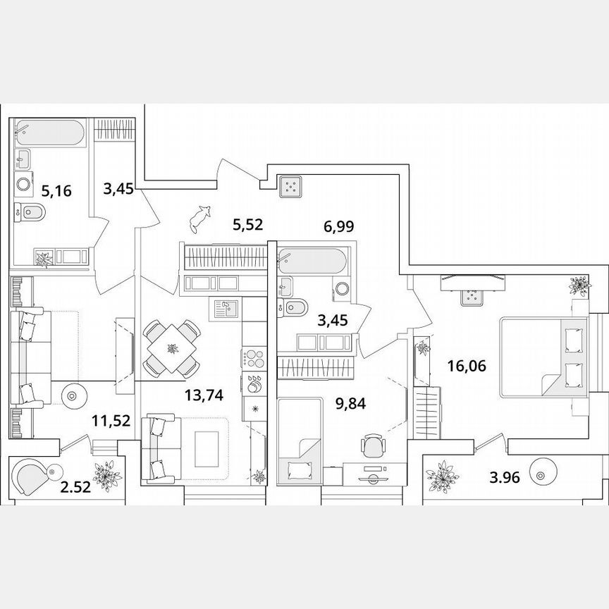 3-к. квартира, 79 м², 15/18 эт.