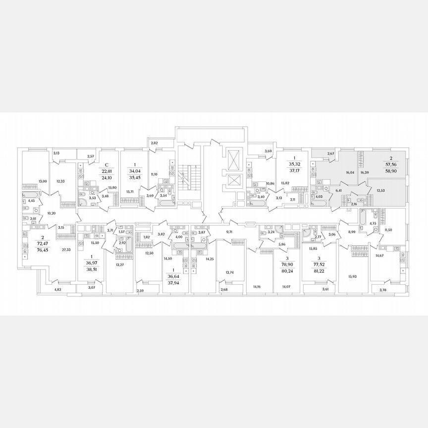 2-к. квартира, 58,9 м², 12/17 эт.