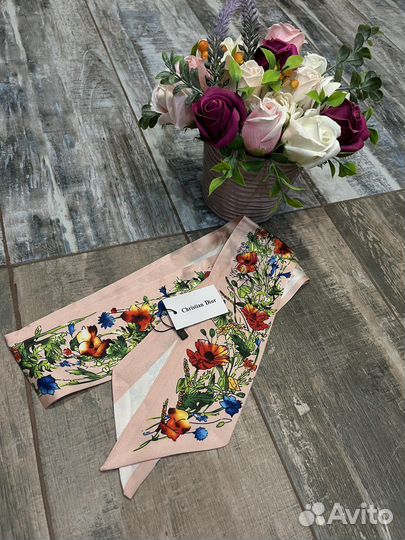 Шелковая лента Twilly Dior колос розовая новая