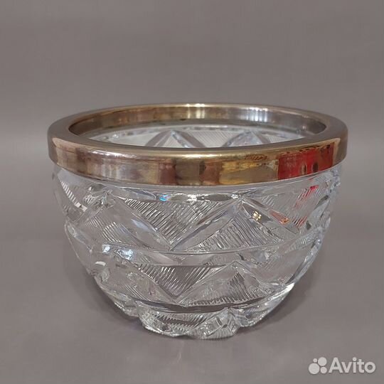 Хрустальный салатник с металлическим ободком СССР