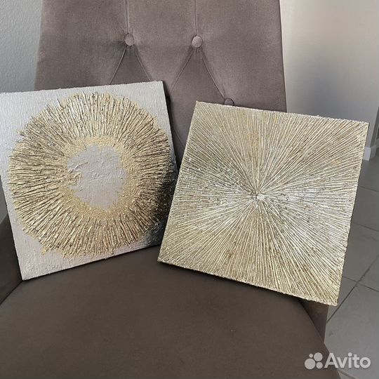 Стильная интерьерная картина с золотой поталью