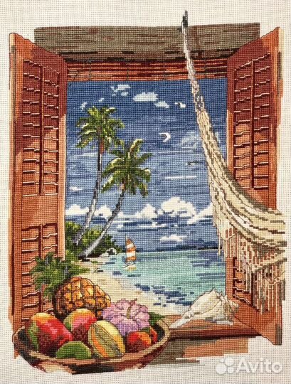 Готовая картина- вышивка крестом «Окно в тропики»