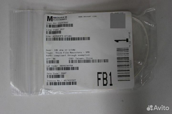 96 шт AC0603FR-0710KL AC0603 Резистор Толстопленоч