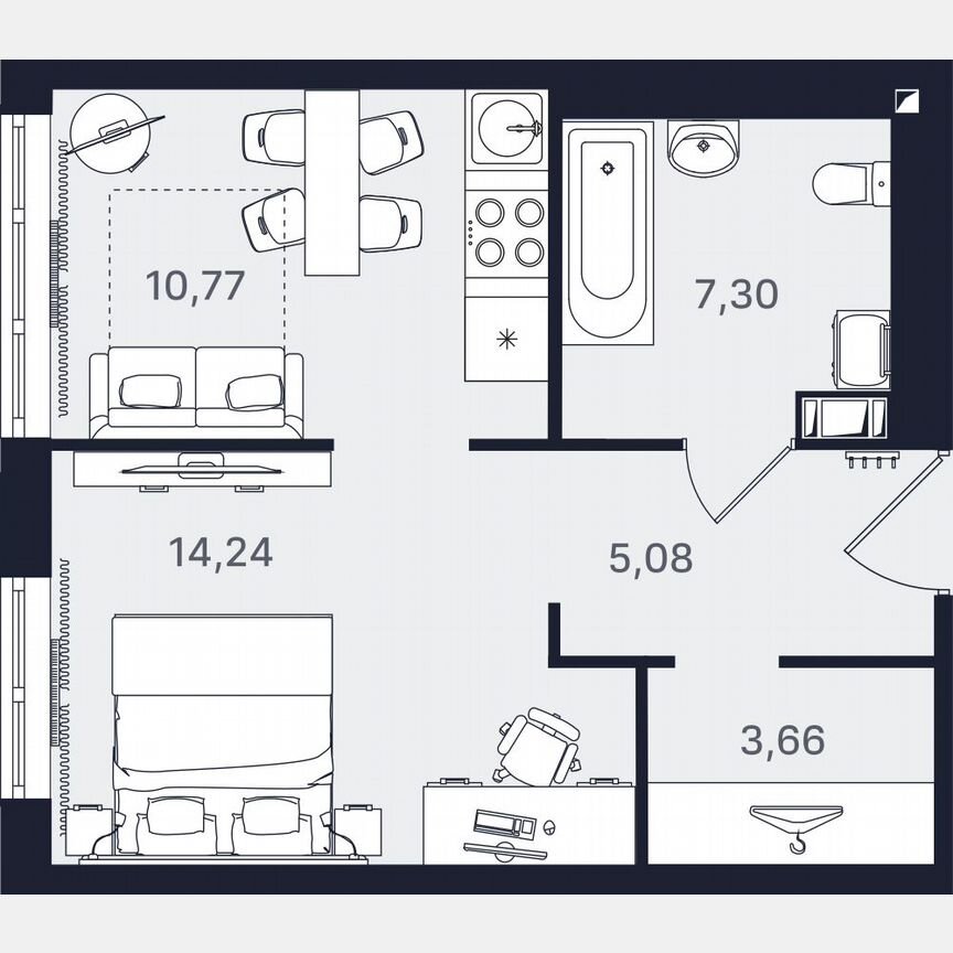 1-к. апартаменты, 41,1 м², 13/24 эт.