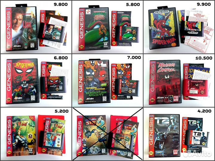 100 картриджей Sega Genesis (Mega Drive)