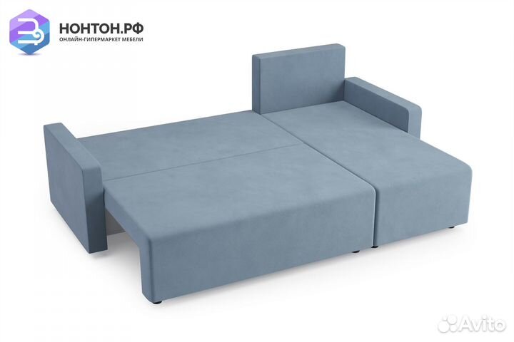 Диван угловой еврокнижка Мидгард голубой