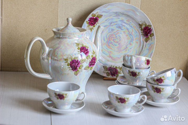 Чайный фарфоровый сервиз перламутр