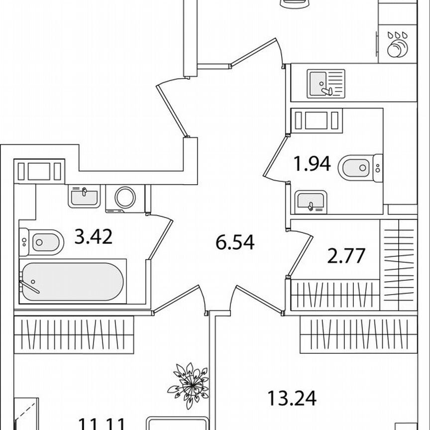 2-к. квартира, 57,7 м², 3/9 эт.