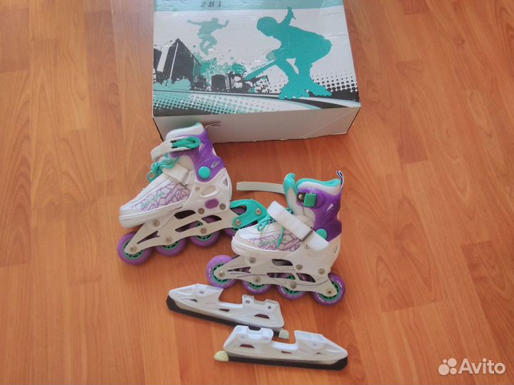 Коньки ролики 2 в 1, размер 29-32, шлем