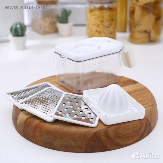 Тёрка с контейнером «Помощник», 4 насадки, 15,510