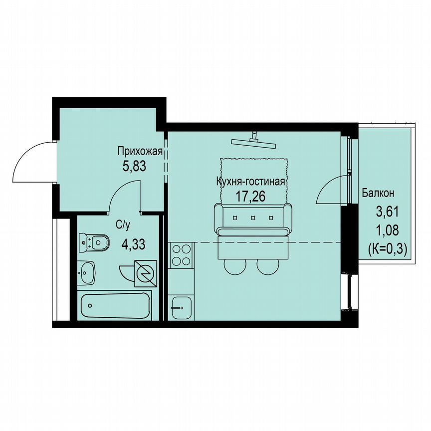 Квартира-студия, 28,5 м², 2/12 эт.