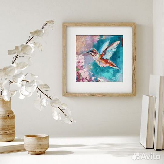 Маленькая картина маслом Колибри 20/20 см