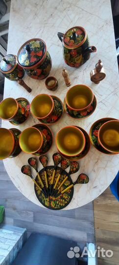 Набор столовой посуды СССР хохлома дерево