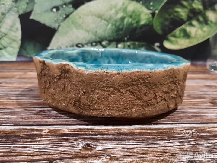 Подсвечник глиняный ручной работы большой голубой