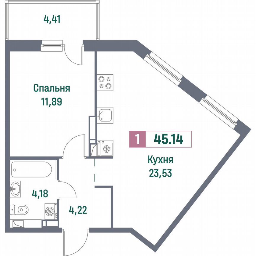 1-к. квартира, 45,1 м², 5/16 эт.