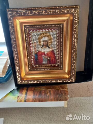 Икона вышита бисером, именная 