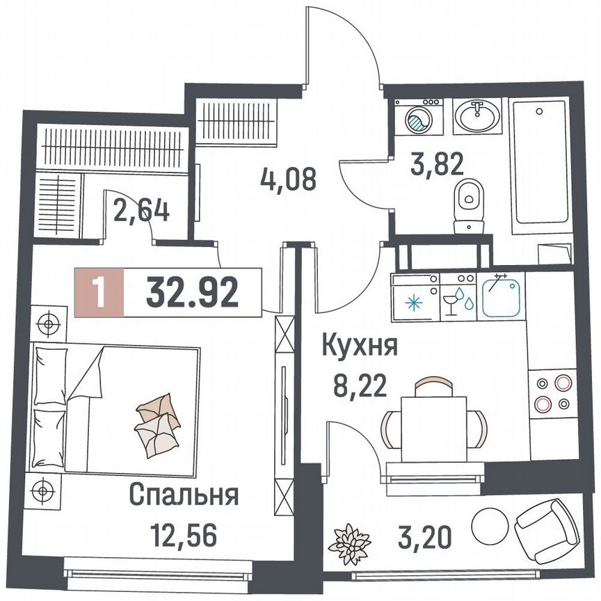 1-к. квартира, 32,9 м², 16/18 эт.