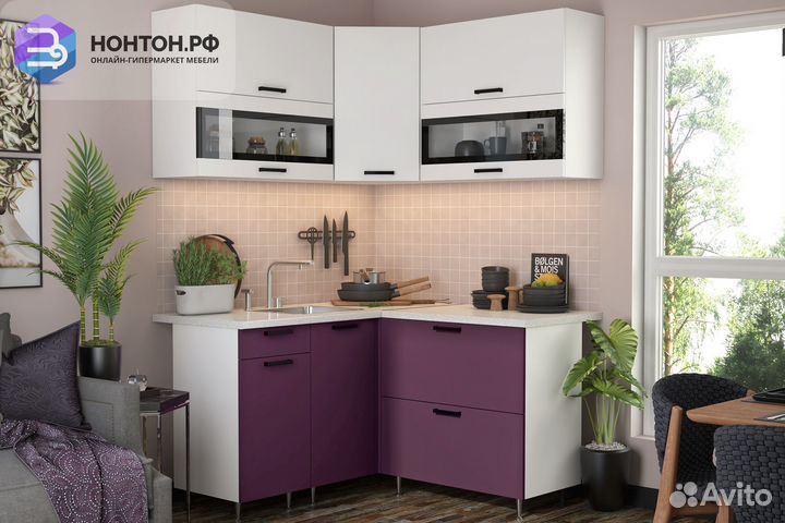 Кухня Техно 1.4 на 1.4 м компоновка №2 белый снег