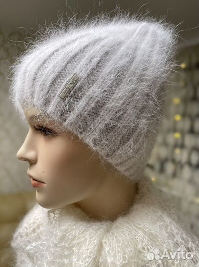 Шапка вязаная из пуха норки женская пуховая