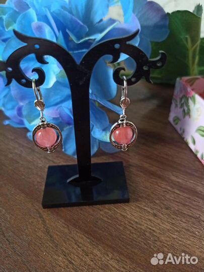 Серьги из граната, розового и арбузного кварца