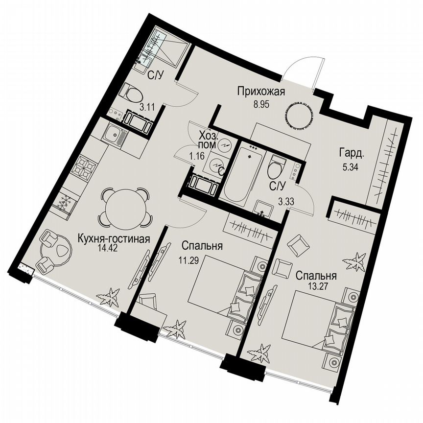 2-к. квартира, 60,9 м², 4/6 эт.