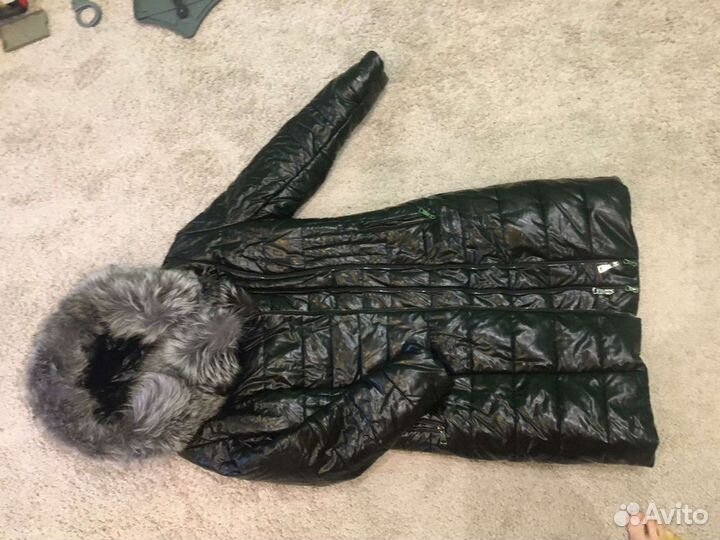 Пальто из экокожи с натур.воротником