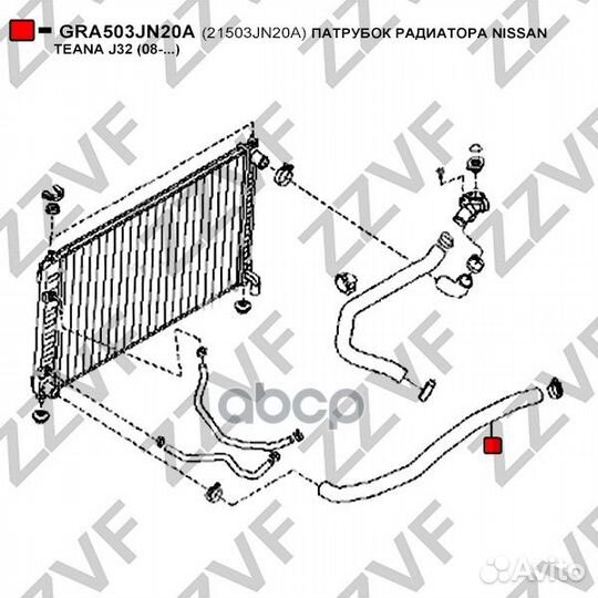 Патрубок радиатора nissan teana J32 (08.)