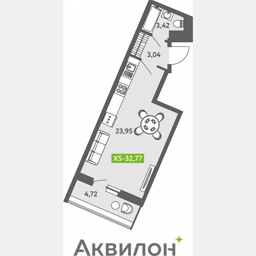 Квартира-студия, 32,9 м², 13/13 эт.