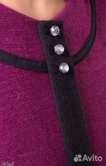 Платье шерстяной трикотаж с кружевом фуксия