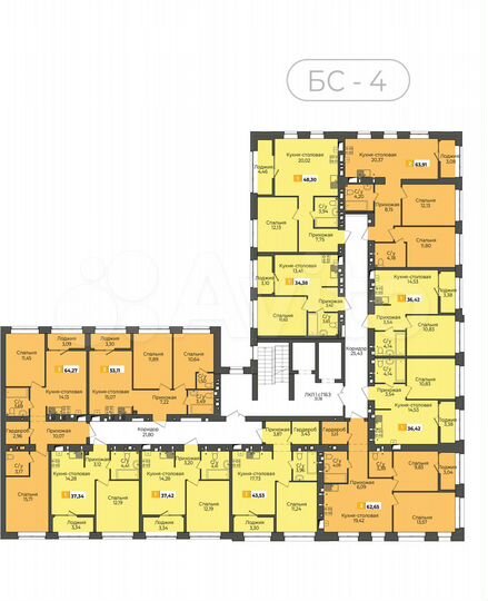 2-к. квартира, 64,3 м², 8/9 эт.