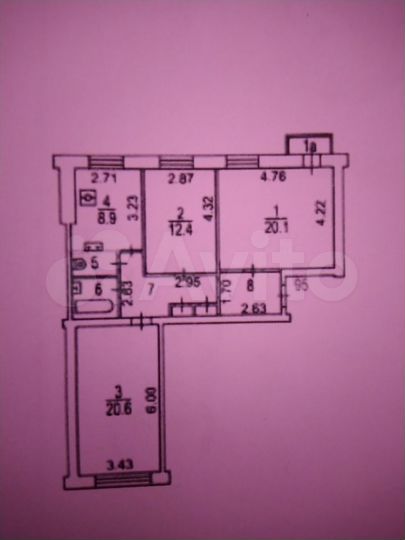 Комната 20,1 м² в 3-к., 8/8 эт.