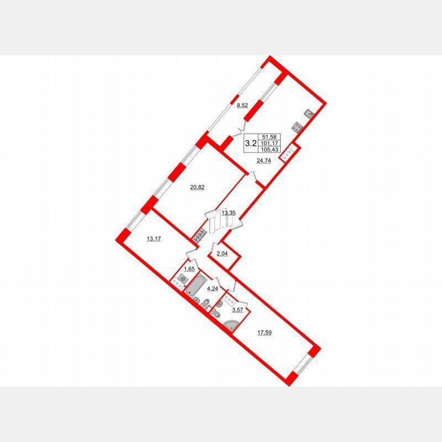 3-к. квартира, 105,4 м², 18/18 эт.