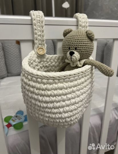 Карман на крават, корзина вязанная, корзина детск