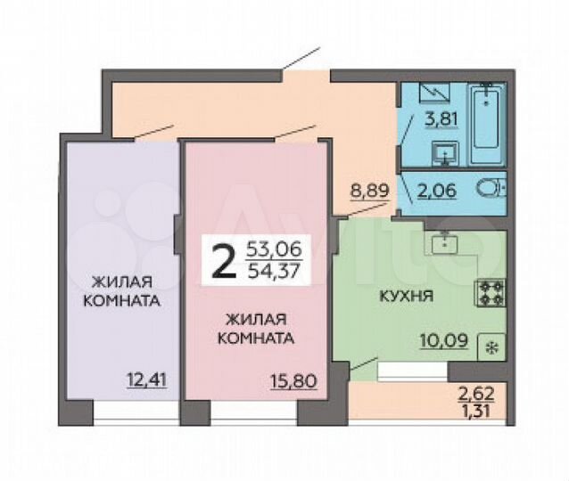 2-к. квартира, 54,4 м², 15/23 эт.