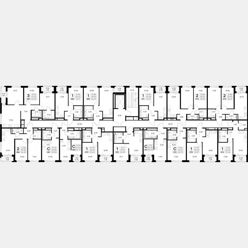 2-к. квартира, 46,4 м², 6/9 эт.