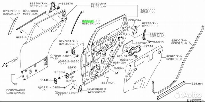 Уплотнитель двери задней правой Nissan Qashqai J10