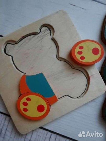 Пазлы вкладыши 3 шт деревянные бу