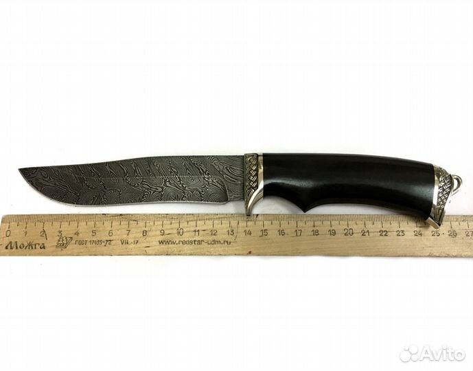 Нож князь, дамасская сталь, черный граб