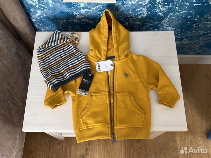 Next толстовка на молнии + шапка 9-12 мес