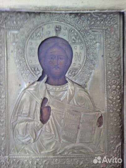 Старинная икона Господь Вседержитель в киоте